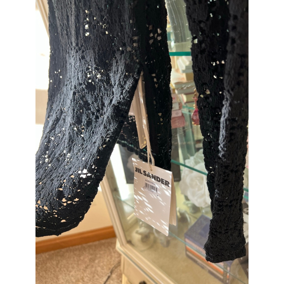 NWT Jil Sander Black Knit Turtleneck Crochet Sweater L/40 - Picture 3 of 6